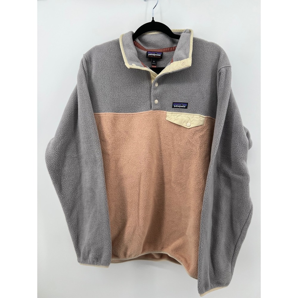 Patagonia Synchilla Snap-T Fleece Pullover Retro Grey Peach Colorblock Womens XL